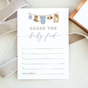 Blue Cowboy Baby Food Baby Shower Game Card