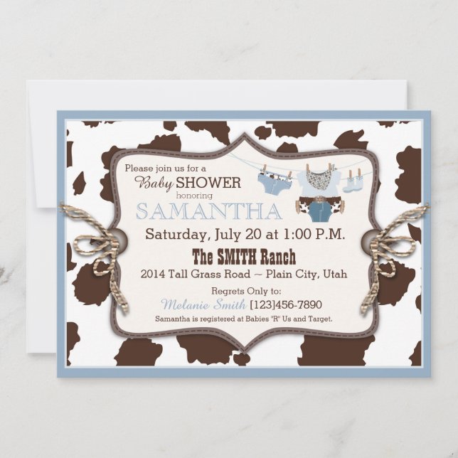 Blue Cowboy Baby Shower Bandanna Jumper Invitation (Front)