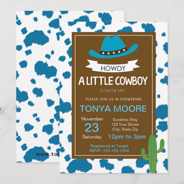 Blue Cowboy Baby Shower Invitation (Front/Back)