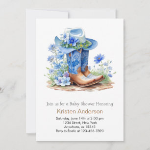 Blue Cowboy Boots and Hat Baby Shower Invitation