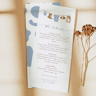 Blue Cowboy Clothesline Baby Shower Menu Card