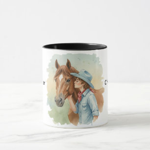 Blue Cowboy Kissing a Horse Birthday Party Gift Mug