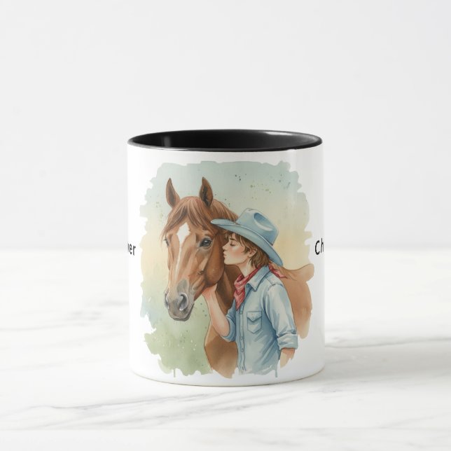 Blue Cowboy Kissing a Horse Birthday Party Gift Mug (Center)
