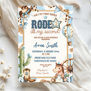 Blue Cowboy Not Her First Rodeo Baby Sprinkle Invitation