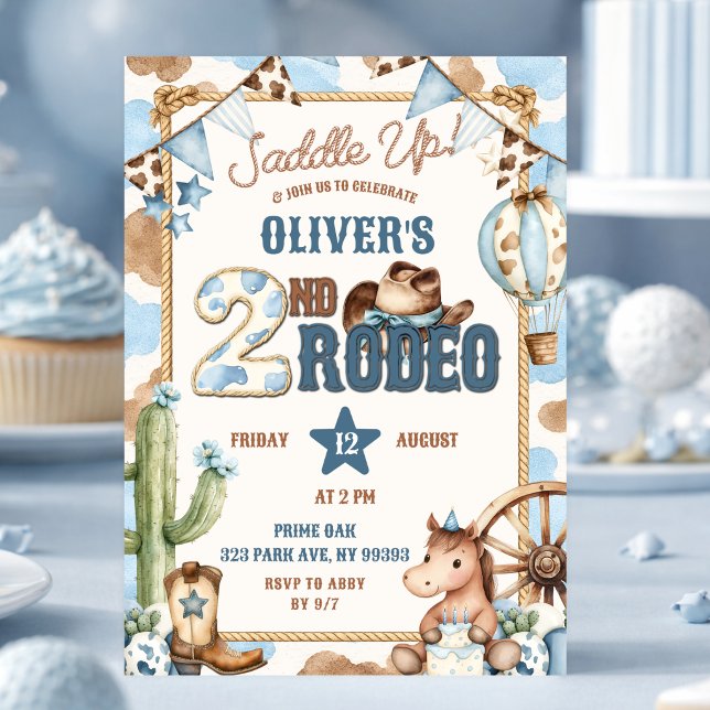 Blue Cowboy Saddle Up Second Rodeo Birthday  Invitation (Creator Uploaded)