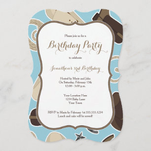 Blue Cowboy Theme Birthday Party Invitation