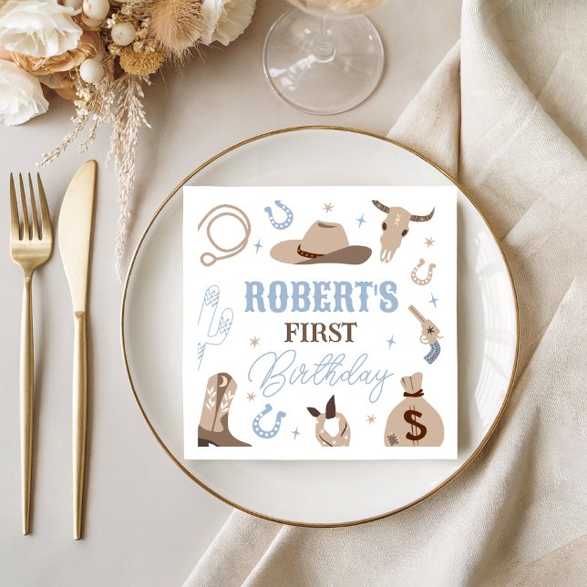 Blue Cowboy Western Birthday Napkins (Creator Uploaded)