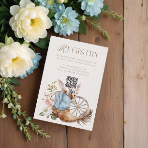 Blue Cowboyl Boot QR Code Registry Baby Shower Enclosure Card