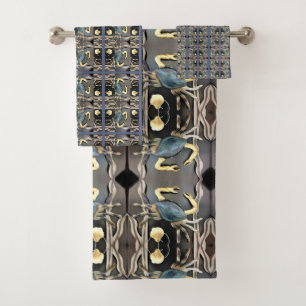 Blue Crab Abstract Bath Towel Set