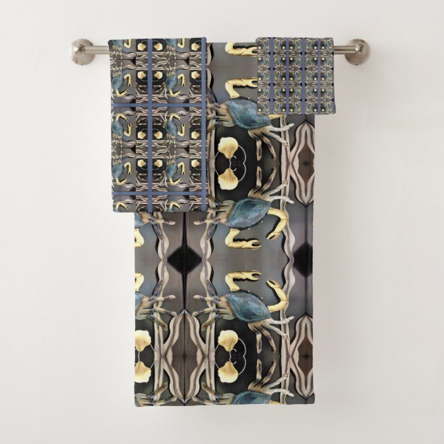 Blue Crab Abstract Bath Towel Set (Insitu)