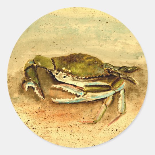 blue crab acrylic painting sea marine life classic round sticker
