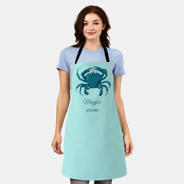Blue Crab Beach Aqua Kitchen Apron (Worn)