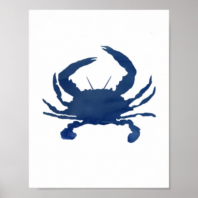 Blue Crab Beach Decor Watercolor Painting (Front)