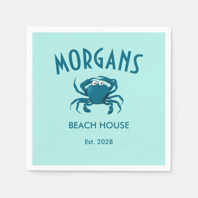 Blue Crab Beach Personalised Beach Napkins (Front)
