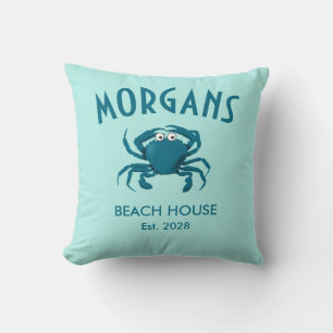 Blue Crab Beach Personalised Beach Pillow