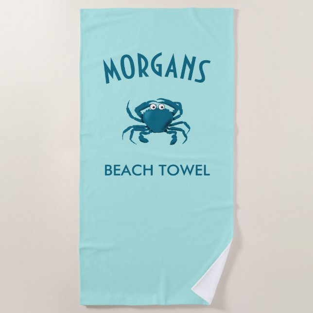 Blue Crab Beach Personalised Beach Towel (Front)