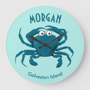 Blue Crab Beach Round Kitchen Clock