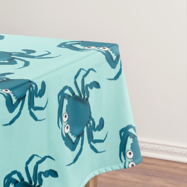 Blue Crab Beach Tablecloth Home Decor (In Situ)
