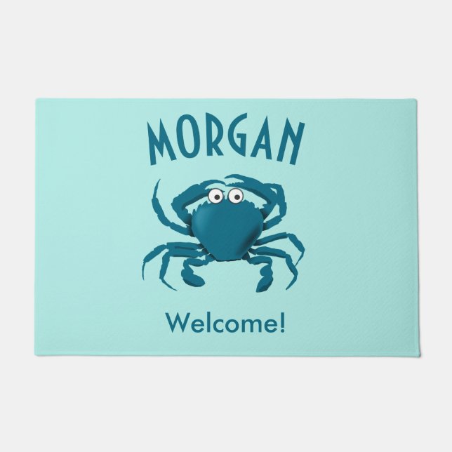 Blue Crab Beach Welcome Door Mat Doormat (Front)