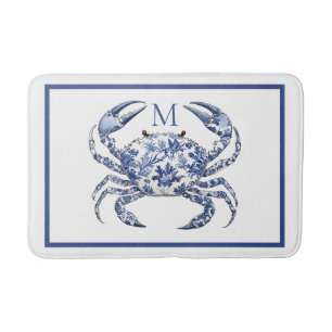 Blue Crab Coastal Nautical Monogram Bath Mat