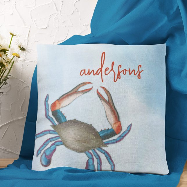 Blue Crab Coastal Personalised Name Cushion (Creator Uploaded)