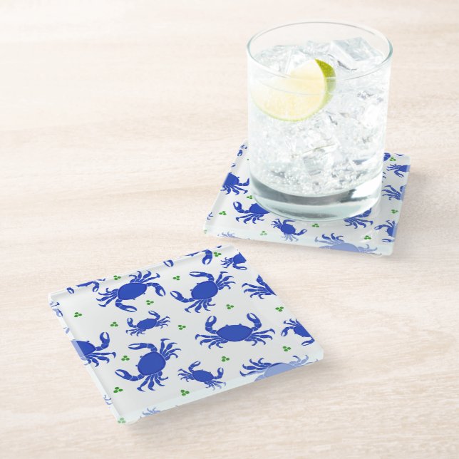Blue Crab Glass Coaster (Angled)