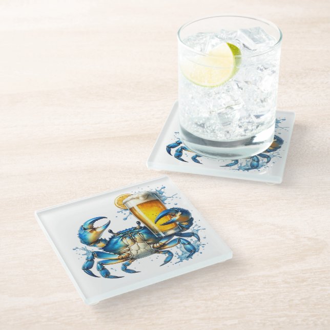 Blue Crab  Glass Coaster (Angled)