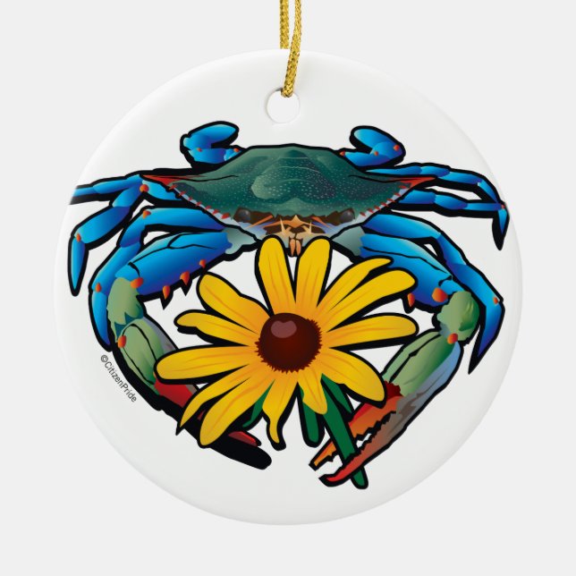 Blue Crab Maryland Black-Eyed Susan Ceramic Tree Decoration (Front)