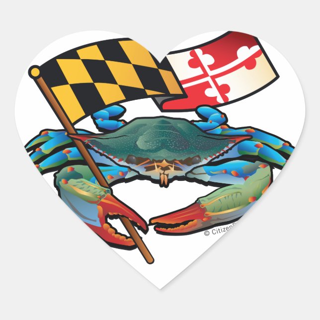 Blue Crab Maryland flag Heart Sticker (Front)