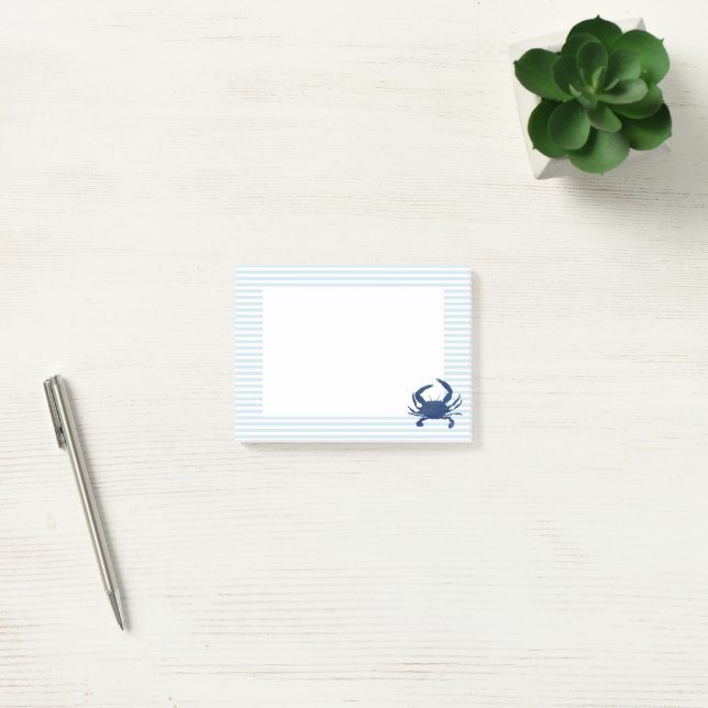 Blue Crab Nautical Blue Stripe Preppy Post-it Notes (Office)