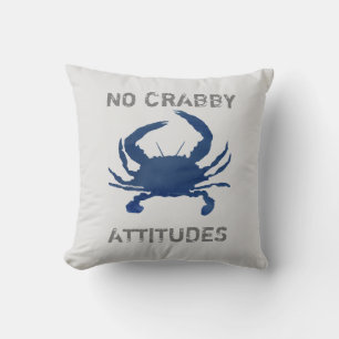 Blue Crab Nautical No Crabby Attitudes Cushion