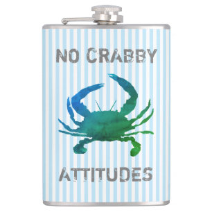 Blue Crab Nautical No Crabby Attitudes Hip Flask