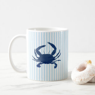 Blue Crab Nautical Painting Blue Stripe Art Mug