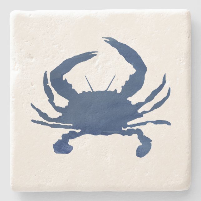 Blue Crab Nautical Sailboat Marble Stone Coaster (Front)