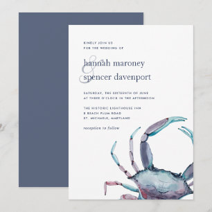 Blue Crab   Nautical Wedding Invitation