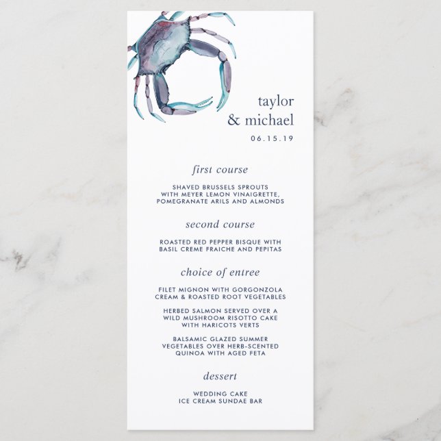 Blue Crab | Nautical Wedding Menu Card (Front)