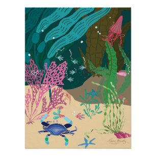 Blue Crab Ocean Garden 20" x 26.67" Poster