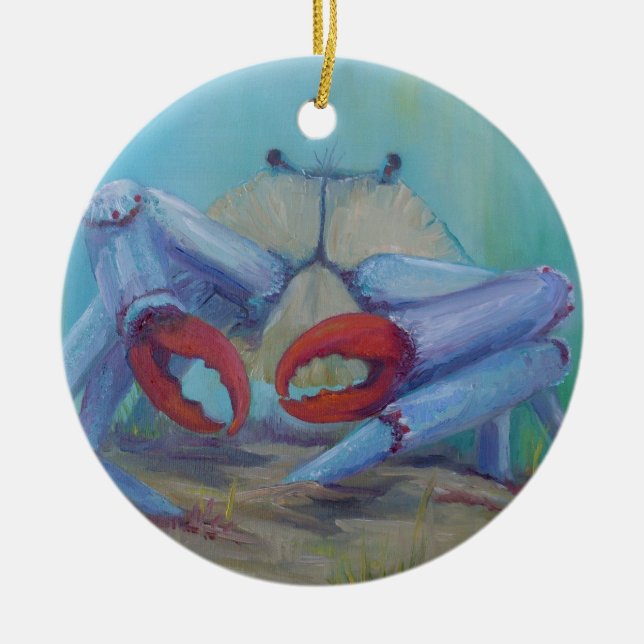 Blue Crab Ocean Seascape Ceramic Tree Decoration (Front)