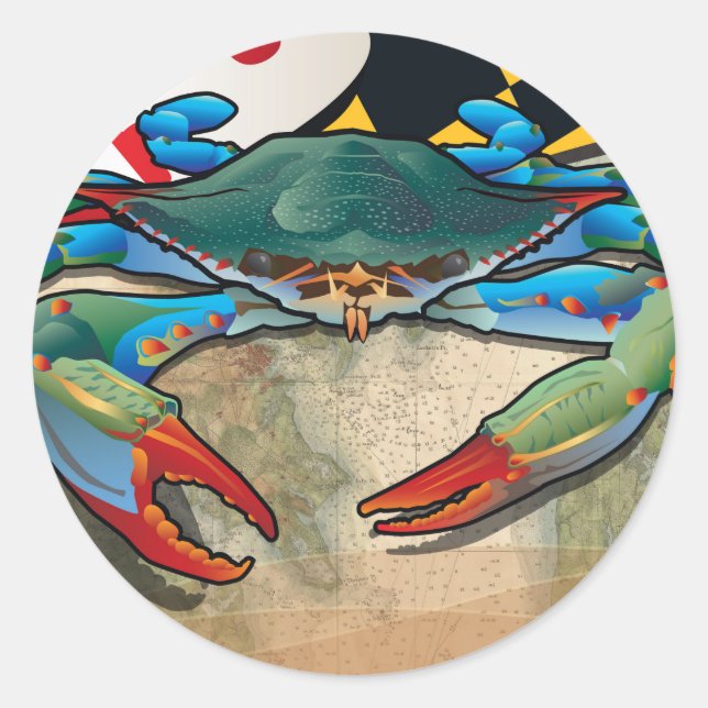Blue Crab of Maryland Classic Round Sticker (Front)