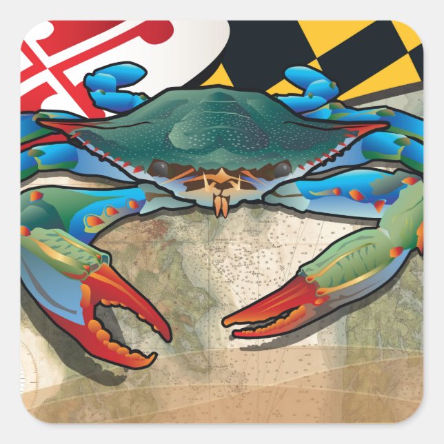 Blue Crab of Maryland Square Sticker (Front)