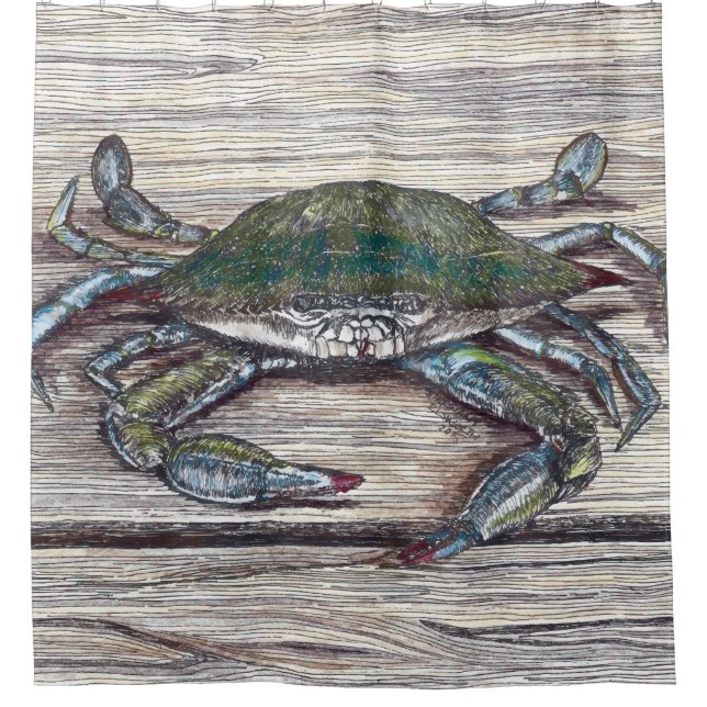 Blue Crab on Dock Shower Curtain (Front)