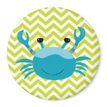 Blue Crab on Green Chevron Stripe Pattern