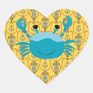 Blue Crab on Nautical Anchor Heart Sticker