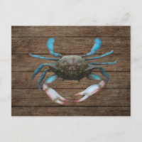 Blue Crab on Wood Postcard