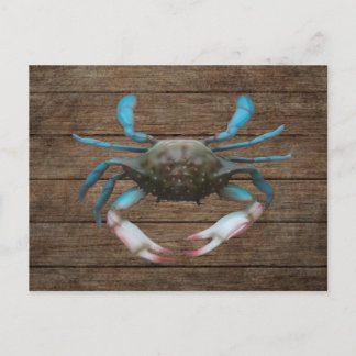 Blue Crab on Wood Postcard