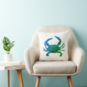 Blue Crab Painting Silhouette Beach Pillow