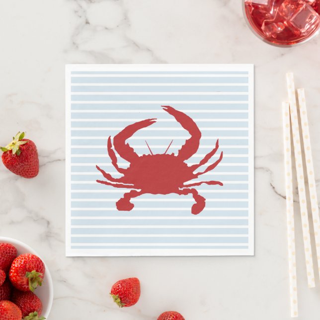 Blue Crab Painting Stripe Nautical Napkin (Insitu)