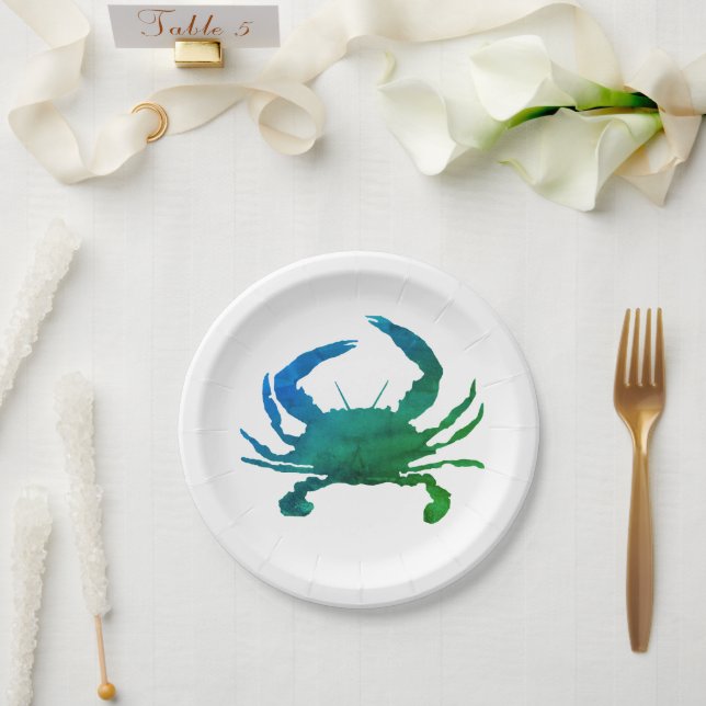 Blue Crab Painting Stripe Paper Plates (Wedding)