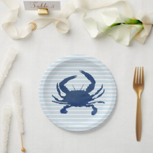 Blue Crab Painting Stripe Paper Plates