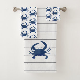 Blue Crab Pattern Beach Bath Towel Set